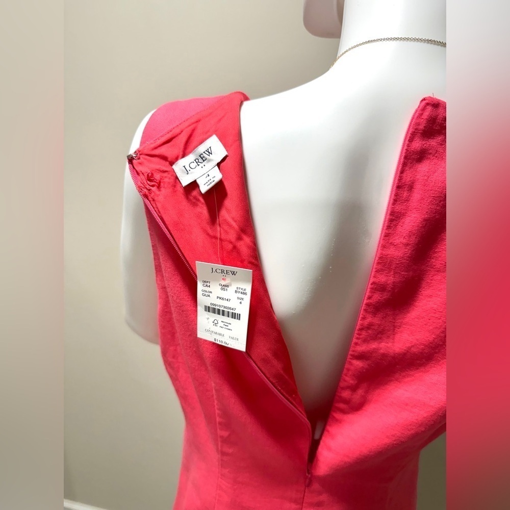 J.Crew Size 4 Linen Cotton Scallop Hem Shift Dress Geranium Red Sleeveless NWT - Picture 8 of 16